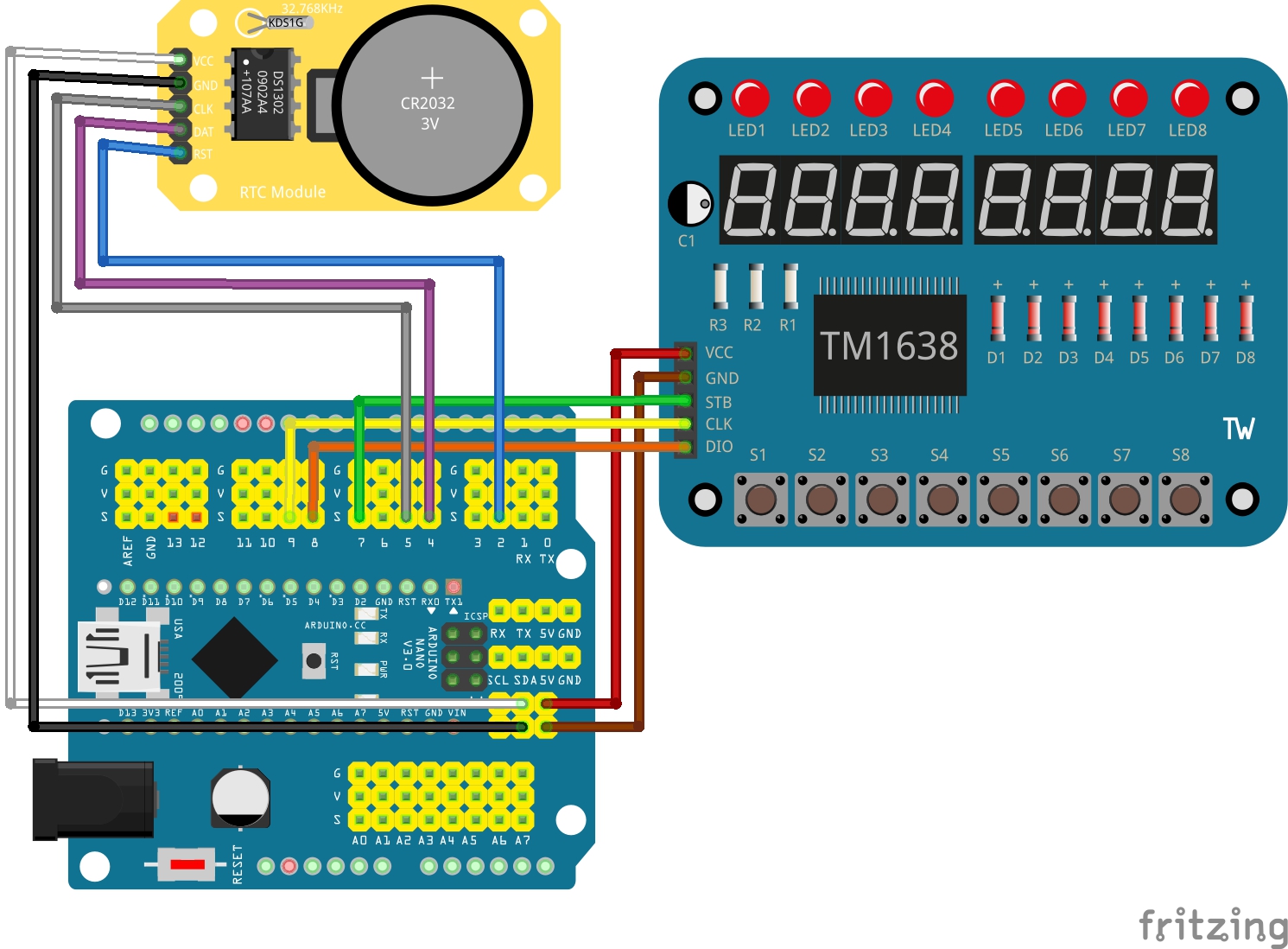 Led&Key ve DS1302 RTC Modül - ARDUNO